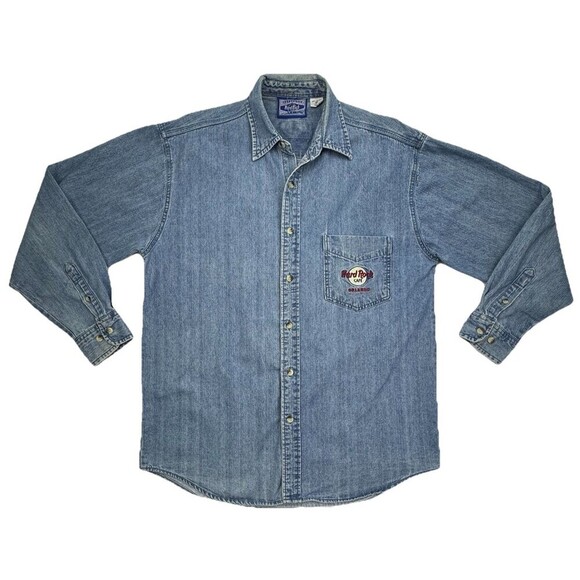 Vintage Hard Rock Cafe Denim Shirt ORLANDO Button Up Long Sleeve Size Medium - Picture 1 of 10
